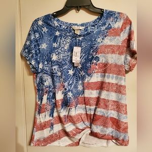 Americana top with tie at bottom, New with tags, Size Petite Medium